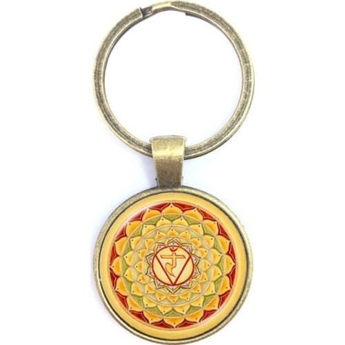 2018 New Datura Flower Time Gem Cabochon Key Chains Handmade Summer Key ring Sacred Geometry Jewelry