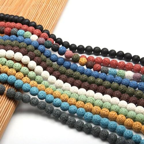 Natural Stone Beads Round Multicolor Lava Volcanic Stone Loose Beaded For jewelry making DIY necklace bracelet accessories