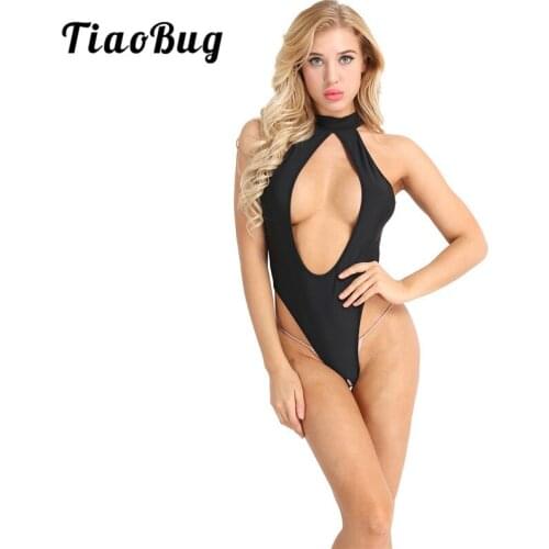 TiaoBug Sleeveless One-piece Lingerie Halter Cutout Backless Crotchless Leotard Bodysuit Sexy Swimsuit Women Underwear