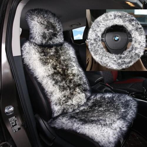 Sheepskin fur Car Seat Covers, Plus Car steering wheel cover for Adult Man Women by Universal Size Australian long Wool