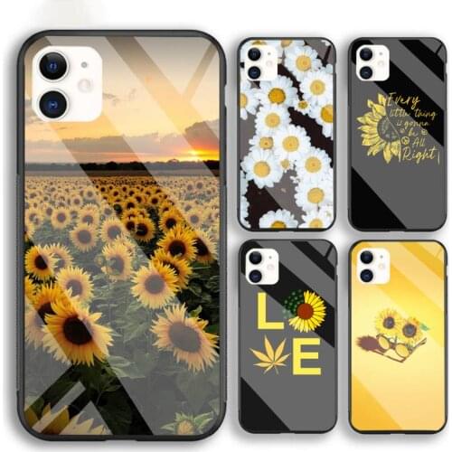 Yellow Flower Small Daisy Sunflower Phone Case For Iphone 6 6s 7 8 Plus XR X XS XSmax 11 12 Pro Mini Max Tempered Glass