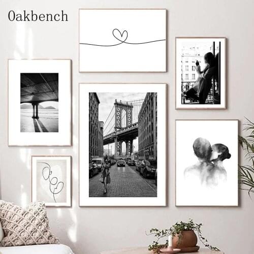 Black And White Canvas Poster Line Heart Print Couples Wall Painting City Street Prints Modern Wall Pictures Living Room Decor