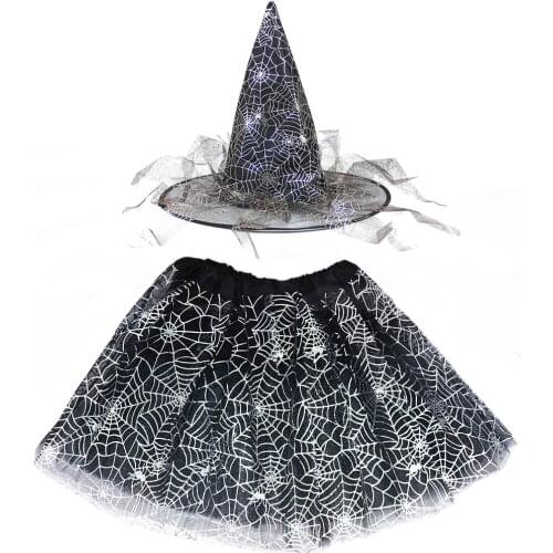 Kids Girl Spider Web Tutu Cobweb Skirt Witch Wizard Costume Hat Tulle Carnival Birthday Party Outfit Carnival Halloween Costume