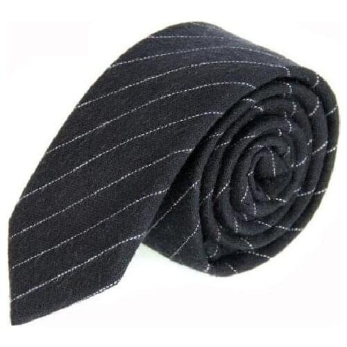 HOOYI Cotton Narrow Ties for Men Stripe Wedding Black Slim Tie 6cm Fashion Casual Corbatas
