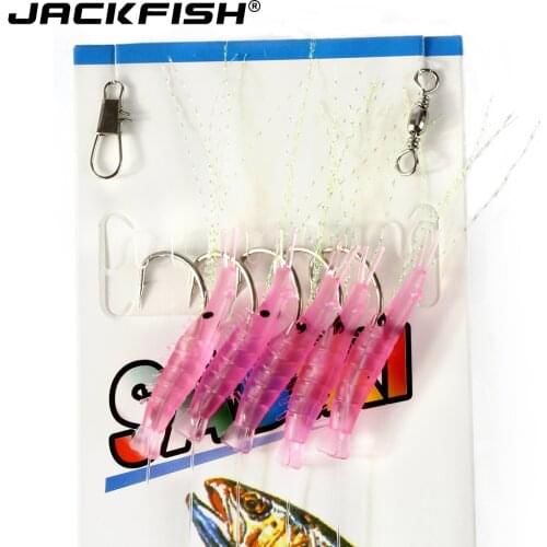 JACKFISH New light red shrimps Soft Fishing Lure 5pcs/set line fishing Bait Jigs Lure soft lure Worm Fake lure 6 size