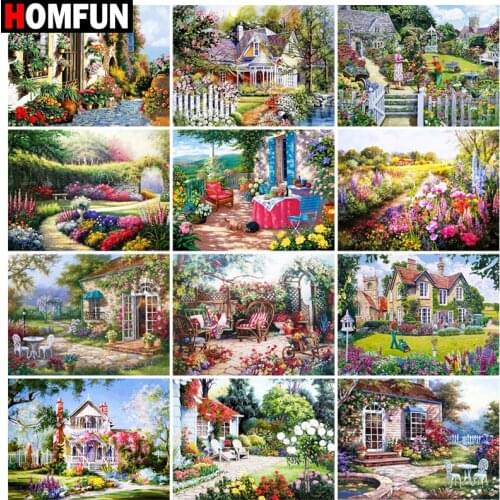 HOMFUN Rhinestone Painting Crystal Decor Diy Diamond Painting "Garden scenery" 3D Cross Stitch Pattern Diamond Embroidery