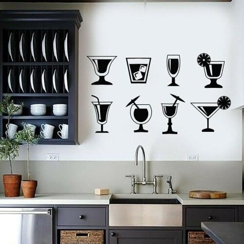 Cocktail Wall Decal Drinks Glass Cup Fridge Vinyl Stickers Party Club Kitchen Beach Bar Cafe Interior Decor Art Wallpaper E611