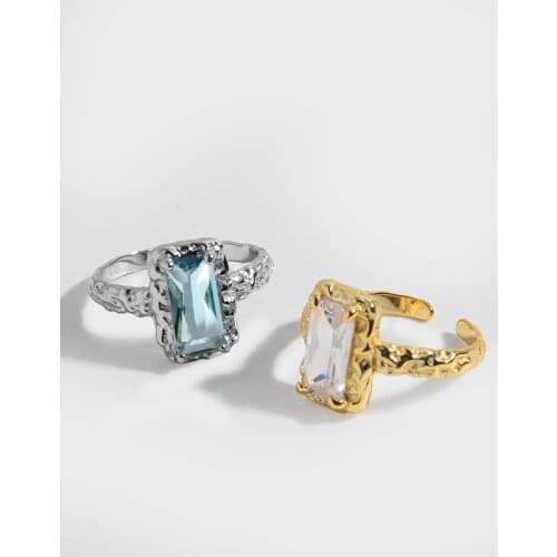 S925 Sterling Silver Small design sense light luxury wrinkled texture aquamarine ring all-matched ring Fine Jewelry Valentine