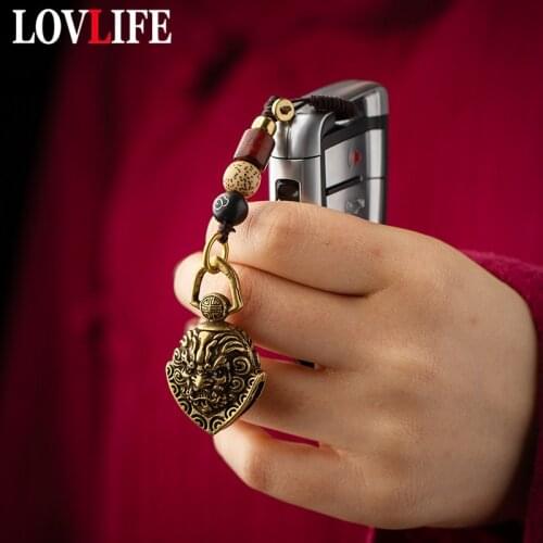 Exorcism Bell Pendant Brass Lion Face Men Car Keychain Charm Women Bag Lanyard Hanging Jewelry Christmas Tree Decoration Chimes