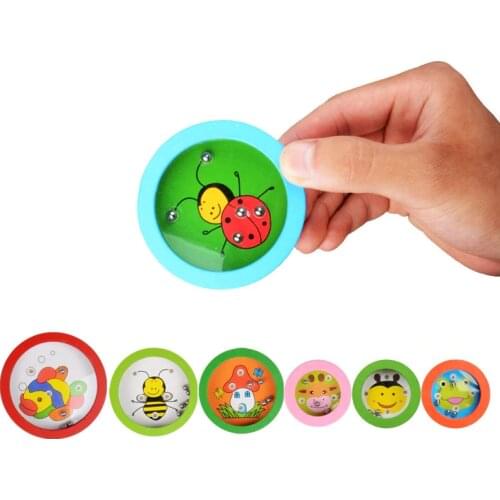 Cartoon animals Round Wooden Puzzle Magnet Beads Slot Maze Board Game Educational Toys Learning Intelligence Game For Kids