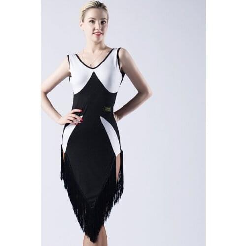 Latin Dance Dress Women Sleeveless Fringe Skirt Rumba Practice Clothes Rumba Tango Ballroom Dance Competition Dresses DQL2837