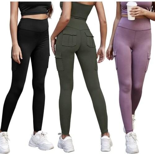 Casual Fashion Fitness Leggings Women Military Style High Waist Workout With Pockets Patchwork Work Pants Women Sports Leggings