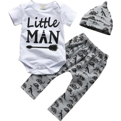 Summer Newborn Letter Little Man Baby Boys Clothes Set Cotton Casual 3 Pcs Short Sleeve Infant Clothing Outfits