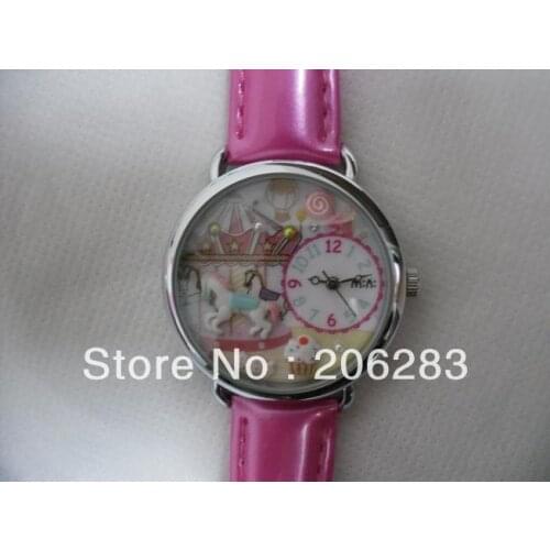 MN964 MINI watch 3D carousel watch DIY Handmade Genuine Leather Quartz Ladies watch 1pc+free shipping
