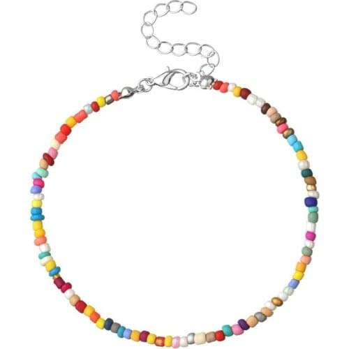 Multicolor Bead Anklet Bohemian Jewelry For Women Boho Acrylic Beaded Elastic Chain Ankle Chain Leg Foot Chain