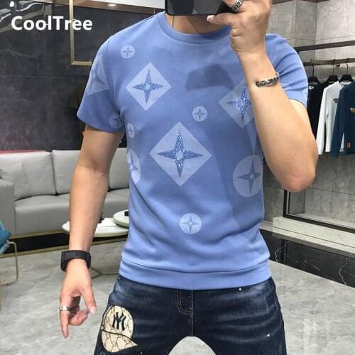 CoolTree Men Cotton T-shirts Summer printing Round neck Short sleeve T shirt Male Slim Fit Personalized Casual Tee Tops Clothing