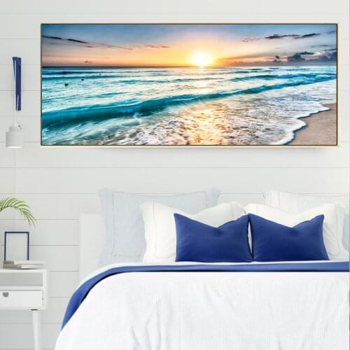 Nordic Canvas Painting Blue Sky Sunset Sea View BeachWall Art Posters Modern Landscape Wall Art Print Living Room Decoration