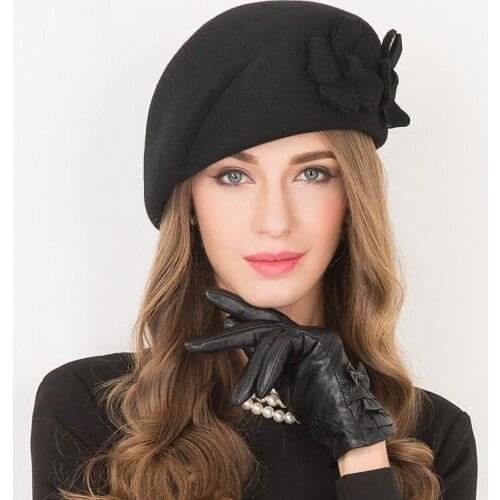 New Women Winter Sweet Elegant Hat Lady Europe and United States Party Cap Joker Wool Hat England Youth Leisure Cap B-4810