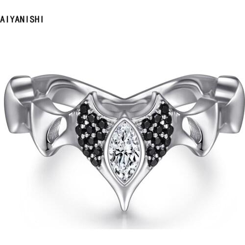 AIYANISHI 925 Sterling Silver Engagement Rings for Women Black Marquise Rings 2021 Wedding Trend Female Jewerly Gifts Wholesale