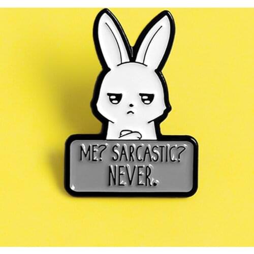 Punk ME SARCASTIC? NEVER.Rabbit Enamel Pins Bunny Brooches for Women Lapel Bag Cartoon Badge Jewelry Gift for Friends Brosche