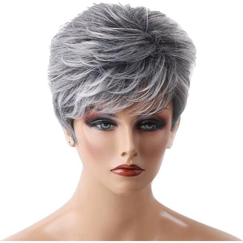 Synthetic Hair Wigs Short Grey Full Wig for Women, Fashion Style Hair Wig with Wig Cap