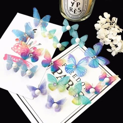 10pcs Lovely Mixed Colourful Fashion Artificial Silk Yarn Gauze Butterfly Charm Pendant Handcraft Findings Jewelry Accessories