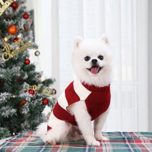 Christmas Fashion Dog Jacket Clothes Vest Sweater Stripe Red And White Warm Winter Turtleneck Knitted Puppy Teddy French Bulldog