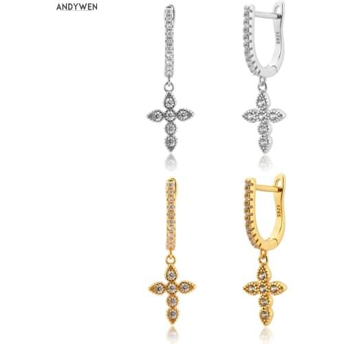 ANDYWEN 100% 925 Sterling Silver Large Ovals Big Cross Drop Earring 2020 New Arrivals Design Pendiente Zircon CZ Luxury Jewelry