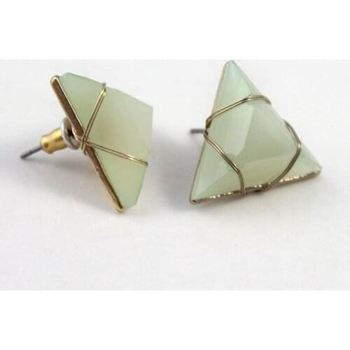 YJX030 Wholesale 6 Pair Lot Small Geometric Wrapped Triangle Stud Earrings Faux Mint Boutique Jewelry