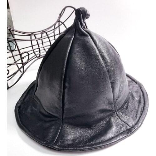 Witch hat 2018 new Classic Women Men Caps Vintage Army Genuine Leather Hat Cadet Military Patrol Cowskin Cap Unisex Hats warm