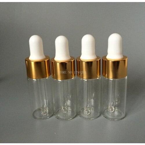 10ml/cc Glass Dropper Bottle Transparent clear Bottle with gold and silver lid cap Empty essential oils for perfume