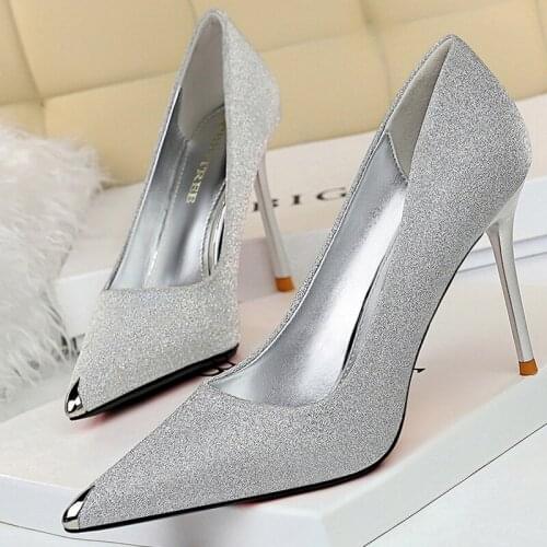 BIGTREE Shoes Woman Pumps Sequin Cloth Wedding Shoes Stiletto Heels Women Shoes Sexy Party Shoes Kitten Heels 7 Cm 9 Cm Heeled