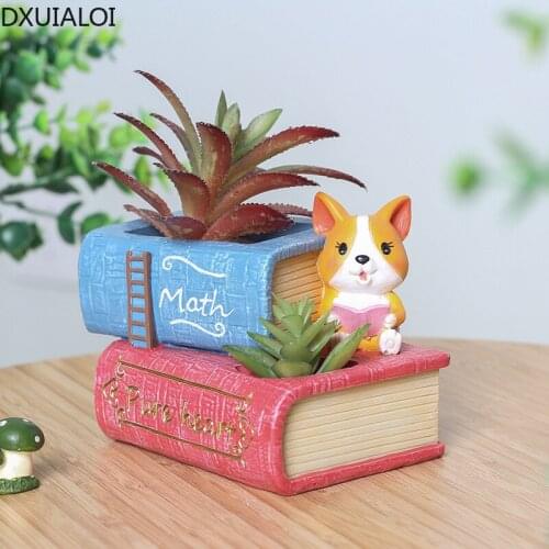 Home decoration cute creative personality study cartoon animal corgi dog desktop pot succulent flower pot DXUIALOI