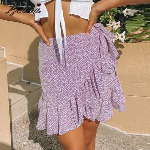 Korean Woman Kawaii Ruffles Vintage Skirts Womens Summer Boho Beach Floral Sexy Wrap Skirt for Girls NZ3296