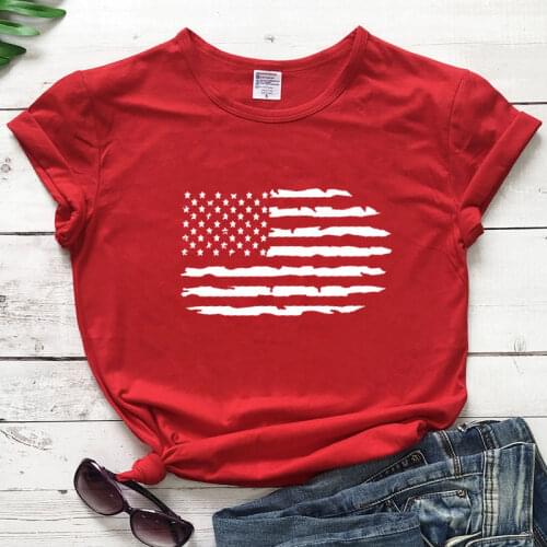 Funny American Flag 100% Cotton T-shirt Unisex 4th Of July Holiday Gift Tshirt Cute Womens Hipster Graphic Tee Top Dropshipping