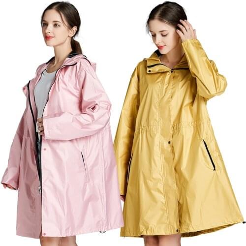 Women Fashion Raincoat Rain Coat with Hood Zipper Pockets for Outdoor Hiking Touring Windbreak Jacket