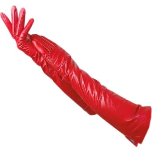 Winter ladies gloves long arm sleeve 2020 new style sheepskin gloves leather warm winter gloves driving outdoor red high-end arm