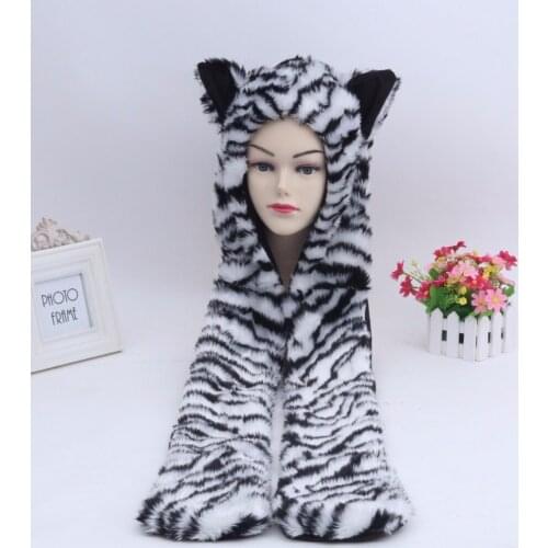 Europe and America Winter faux fur Hat Cartoon Animal hat scarf gloves Man &Women Winter Cap Set