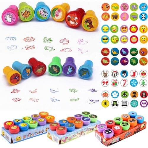 10pcs/Set Children Toy Stamps Cartoon Animals Fruits Traffic Smile Kids Seal For Scrapbooking Stamper DIY Cartoon Stamper Toys