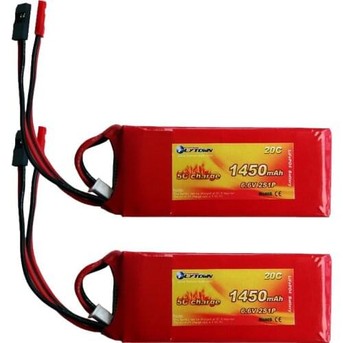 2PCS Flytown nano-tech 1450mAh 2S 6.6V 20C/40C LiFePO4 battery Receiver battery RX battery with JST Futaba Plug Helicopter parts
