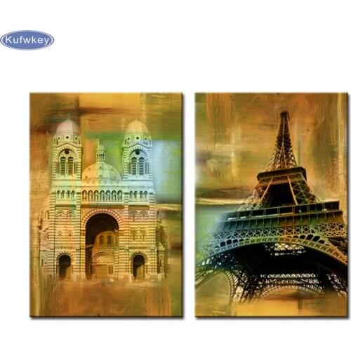 2pcs/set,France High Tower decorative picture,DIY Diamond Embroidery,diamond mosaic,diamond painting cross stitch decor gift