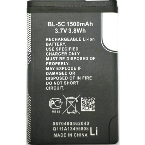 1500mAh Lithium Li-Po 3.7V Battery BL-5C BL 5C For Nokia 6267 6270 6330 6555 6600 6620 6630 1100 1101 1110 1200 1112 1208 1600