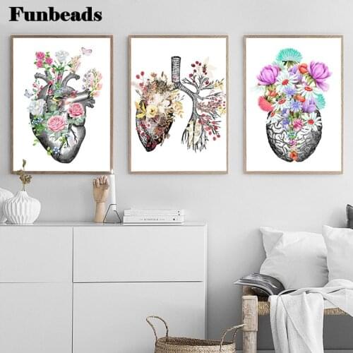 3 Panel 5d Diamond Paintings Anatomical Organ Brain Heart Lung Human Anatomy Embroidery For Living Room diamond crafts FF403
