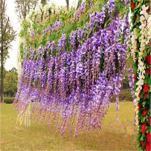 White Artificial Silk Wisteria Garlands Simulation Fake Flower Plant Vine Home Garden Decor Wedding Party Decoration Rattan