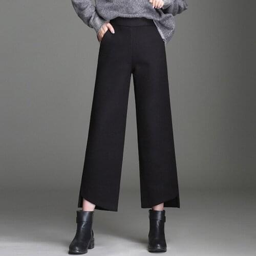 MRMT 2021 Brand Autumn Winter New Womens Wool Trousers Broad Leg Pants for Female Casual Pants Thick Wool Nine Trousers