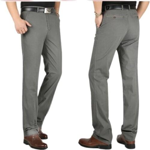 Casual pants mens spring autumn thick mens pants middle-aged elderly large size loose straight Suit trousers ummer thin cotton