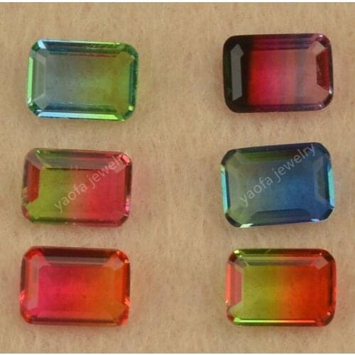 Sale Size 4x6mm-15x20mm Octangle Shape Step Cut Watermelon Tourmaline Stone Synthetic Glass Loose Beads For Jewelry Making