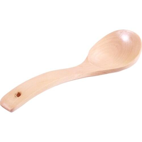 Household Kitchen Wood Round Head Rice Scoop Soup Ladle Spoon 7.5" Long