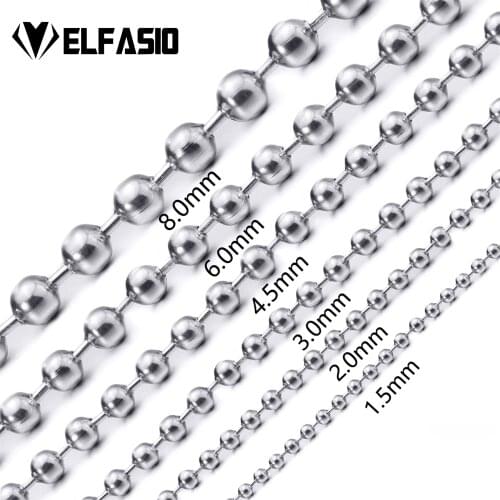 1.5/2/3/4.5/6/8mm Silver Tone Stainless Steel Round Ball Bead Chain Rolo Necklace Customize length 35-75cm