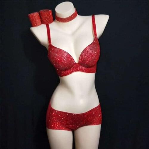 D16 Hot drilling sexy bikini pole dance stage wears ballroom costumes bar dress bra pants dj clothes catwalk show performance ds